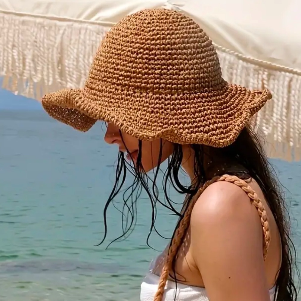 FINAL PRICE ❤️🔥 RAFFIA ❤️🔥 SCALLOPED EDGE BEACH HAT NWT - Picture 8 of 12